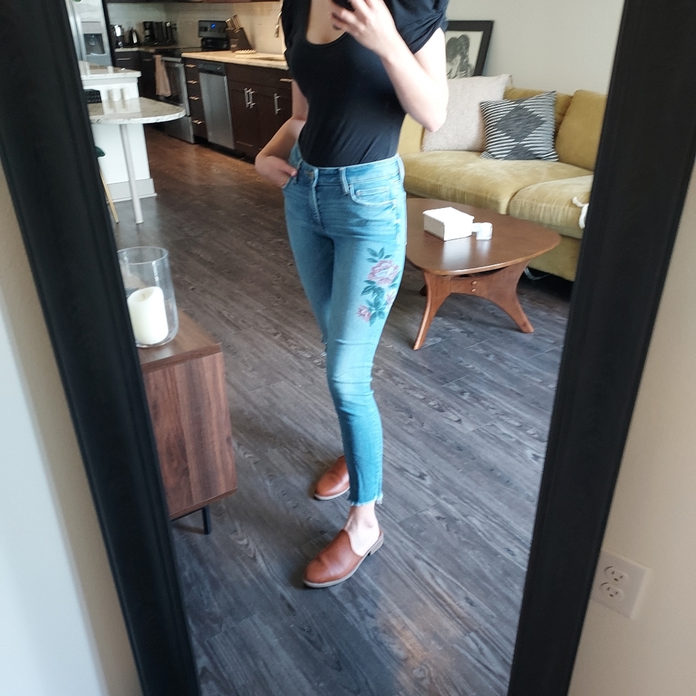 Painted floral skinny jeans
